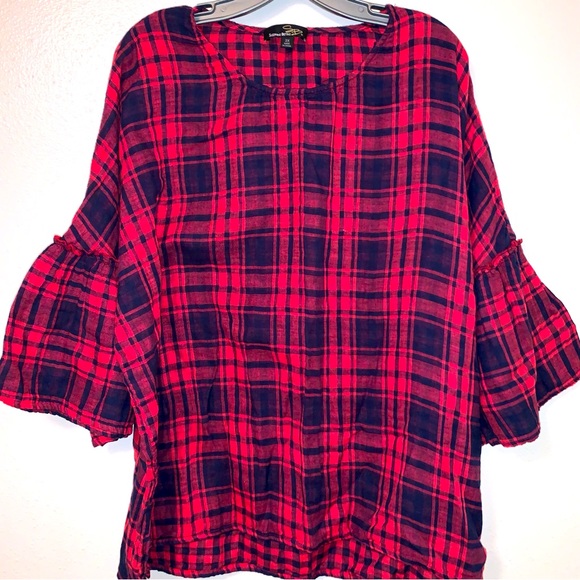Suzanne Betro 3x Plaid Wide Sleeve End Cotton Tunic - Picture 1 of 11